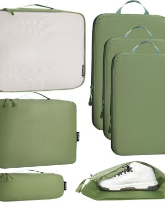Ultralight Compression Cubes 7 Set - 3 Packing Cubes, 3 Organizers, and 1 Shoe Bag