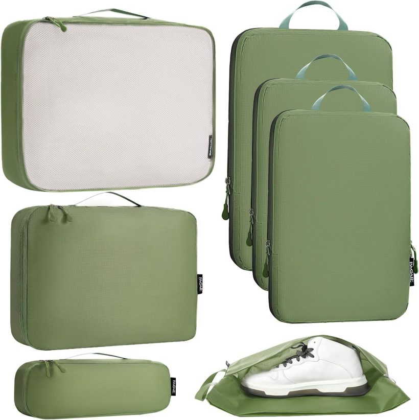 Ultralight Compression Cubes 7 Set - 3 Packing Cubes, 3 Organizers, and 1 Shoe Bag