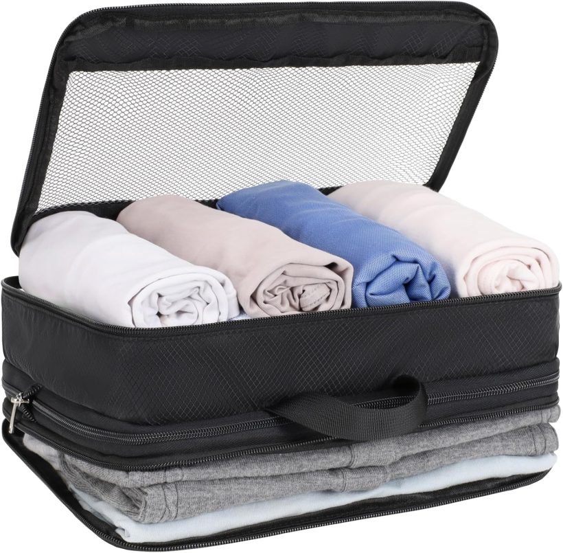 Double Sided Compression Packing Cubes - Expandable See Through Mesh Compression Cubes for Travel, Separate Clean and Dirty Clothes Efficient Packing Organizers for Road Trip, Cruise