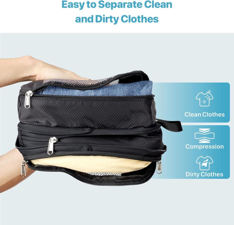 Double Sided Compression Packing Cubes - Expandable See Through Mesh Compression Cubes for Travel, Separate Clean and Dirty Clothes Efficient Packing Organizers for Road Trip, Cruise - Image 2