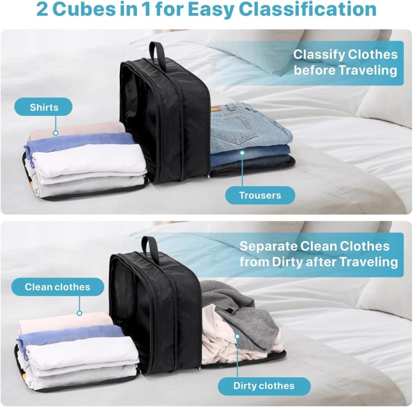 Double Sided Compression Packing Cubes - Expandable See Through Mesh Compression Cubes for Travel, Separate Clean and Dirty Clothes Efficient Packing Organizers for Road Trip, Cruise - Image 3