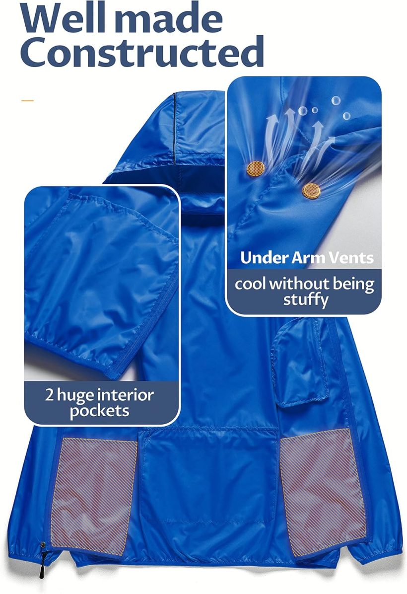 Men's Packable Waterproof Running Rain Coats Reflective Cycling Jacket Windbreaker With Removable Hood - Image 3