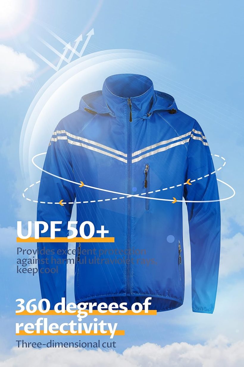 Men's Packable Waterproof Running Rain Coats Reflective Cycling Jacket Windbreaker With Removable Hood - Image 4