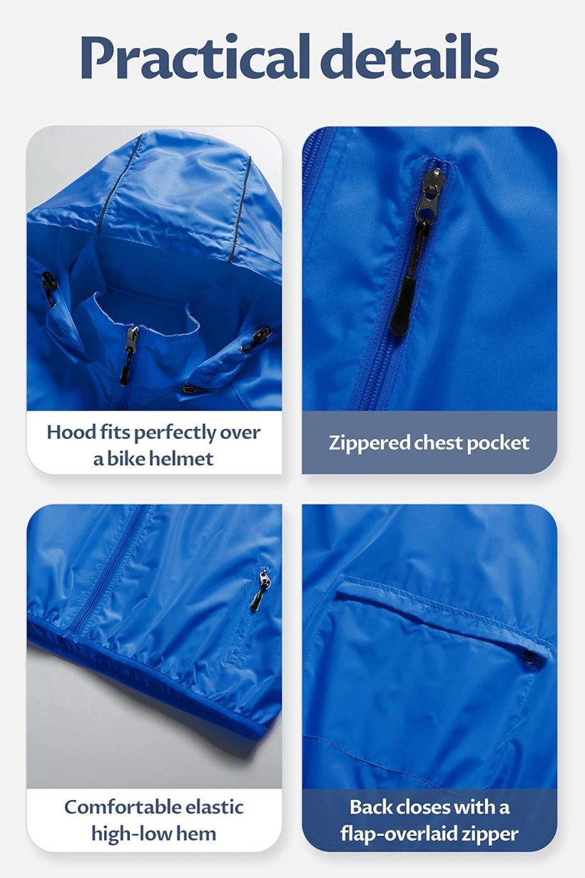 Men's Packable Waterproof Running Rain Coats Reflective Cycling Jacket Windbreaker With Removable Hood - Image 6