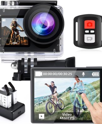 icefox Action Camera 4K 60FPS 20MP, Underwater with EIS,5XZoom,App Support Video&Photo Editing,Waterproof Camera WiFi Remote Control for Cycling, Swimming, and Diving