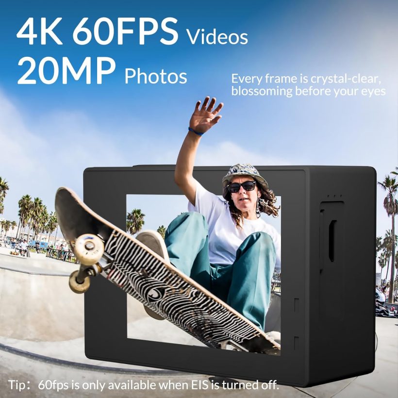 icefox Action Camera 4K 60FPS 20MP, Underwater with EIS,5XZoom,App Support Video&Photo Editing,Waterproof Camera WiFi Remote Control for Cycling, Swimming, and Diving - Image 2