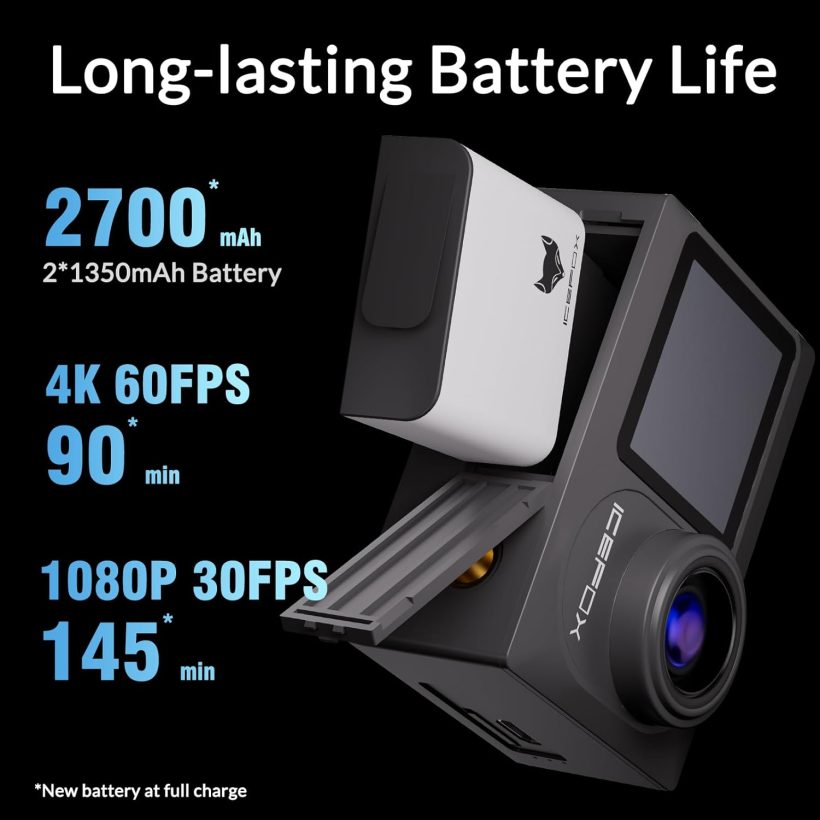 icefox Action Camera 4K 60FPS 20MP, Underwater with EIS,5XZoom,App Support Video&Photo Editing,Waterproof Camera WiFi Remote Control for Cycling, Swimming, and Diving - Image 4
