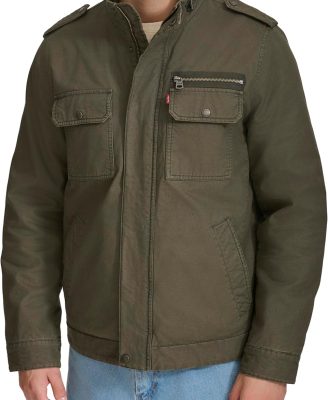 Mens Washed Cotton Military Jacket (Regular & Big & Tall Sizes)