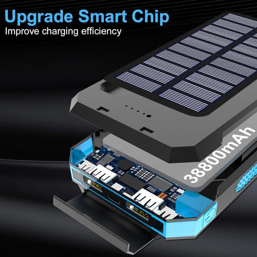 Solar Charger Power Bank, 38800mAh Portable Charger Fast Charger Dual USB Port Built-in Led Flashlight and Compass for All Cell Phone and Electronic Devices - Image 4